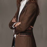Herringbone Tweed Blazer With Printed Panels