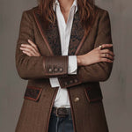 Herringbone Tweed Blazer With Printed Panels