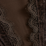 Elegant V-neck Lace Print Mocha Brown Long-sleeved Shirt