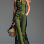 Retro Casual Stand-up Collar Zipper Sleeveless Jumpsuit