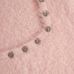 Romantic Square Neck Button Bell Sleeve Pink Seahorse Knit Mini Dress