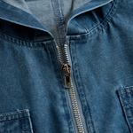 Casual Loose Retro Pocket Long Sleeve Hooded Zipper Denim Jumpsuit