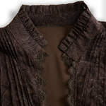 Elegant V-neck Lace Print Mocha Brown Long-sleeved Shirt