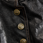 Retro Stand Collar Metal Button Pu Jacket