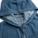 Casual Loose Retro Pocket Long Sleeve Hooded Zipper Denim Jumpsuit
