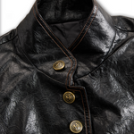 Retro Stand Collar Metal Button Pu Jacket