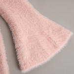 Romantic Square Neck Button Bell Sleeve Pink Seahorse Knit Mini Dress