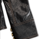 Retro Stand Collar Metal Button Pu Jacket