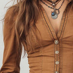 Vintage Washed Camel Shirt With Contrasting Trim