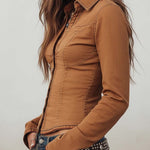 Vintage Washed Camel Shirt With Contrasting Trim