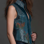 Deep Teal Velvet Zip-Front Vest Top