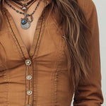 Vintage Washed Camel Shirt With Contrasting Trim