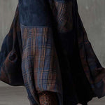 Vintage Patchwork Suede Maxi Dress With Plaid Panels