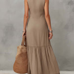 Classic Khaki Pure-Cotton Sleeveless Maxi Dress