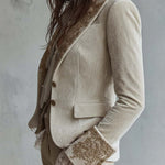 Ivory Velvet Embroidered Blazer With Lace Cuffs
