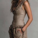 Classic Tencel Denim Ruffled Vest & Shorts Set