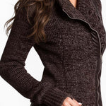 Brown Asymmetrical Zip Ribbed Knit Jacket