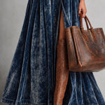 Blue Velvet Stand Collar Button Front Slit Maxi Dress
