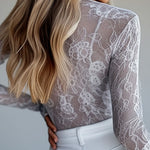 Chic V-neck Sheer Lace Patchwork Slim Fit Shirt