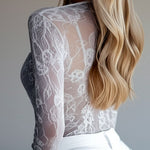 Chic V-neck Sheer Lace Patchwork Slim Fit Shirt