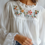 Lace Collar White Embroidered Blouse