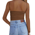 Nadorine Women's Sexy Mock Turtle Neck Long Sleeve Sheer Tops