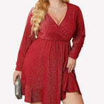 Nadorine Plus Size Glitter Dress Long Sleeve Ruffle Hem Swing Dresses