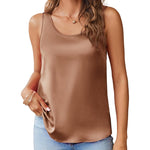 Nadorine Silk Satin Tank Tops for Women Scoop Neck Sleeveless Tops