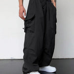 KZZ Loose Solid Pocket Drawstring Waist Overalls