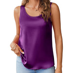 Nadorine Silk Satin Tank Tops for Women Scoop Neck Sleeveless Tops