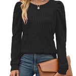 Nadorine Women's Knit Pullover Sweater Soft Puff Long Sleeve Shirt