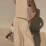 Chic Solid Color Sleeveless 2pieces Set