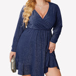 Nadorine Plus Size Glitter Dress Long Sleeve Ruffle Hem Swing Dresses