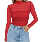 Nadorine Women's Sexy Mock Turtle Neck Long Sleeve Sheer Tops