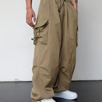 KZZ Loose Solid Pocket Drawstring Waist Overalls