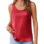 Nadorine Silk Satin Tank Tops for Women Scoop Neck Sleeveless Tops