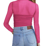 Nadorine Women's Sexy Mock Turtle Neck Long Sleeve Sheer Tops