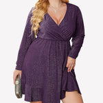 Nadorine Plus Size Glitter Dress Long Sleeve Ruffle Hem Swing Dresses