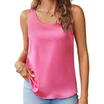 Nadorine Silk Satin Tank Tops for Women Scoop Neck Sleeveless Tops