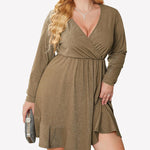 Nadorine Plus Size Glitter Dress Long Sleeve Ruffle Hem Swing Dresses