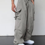 KZZ Loose Solid Pocket Drawstring Waist Overalls