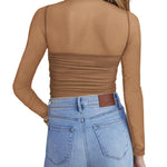 Nadorine Women's Sexy Mock Turtle Neck Long Sleeve Sheer Tops