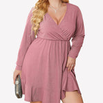 Nadorine Plus Size Glitter Dress Long Sleeve Ruffle Hem Swing Dresses