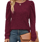 Nadorine Women's Knit Pullover Sweater Soft Puff Long Sleeve Shirt