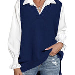 Nadorine Sweater Vest Women Sleeveless V Neck Oversized Pullover
