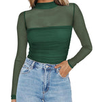 Nadorine Women's Sexy Mock Turtle Neck Long Sleeve Sheer Tops