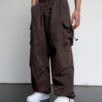 KZZ Loose Solid Pocket Drawstring Waist Overalls