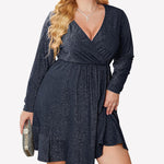 Nadorine Plus Size Glitter Dress Long Sleeve Ruffle Hem Swing Dresses