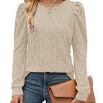 Nadorine Women's Knit Pullover Sweater Soft Puff Long Sleeve Shirt
