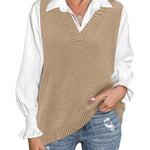 Nadorine Sweater Vest Women Sleeveless V Neck Oversized Pullover